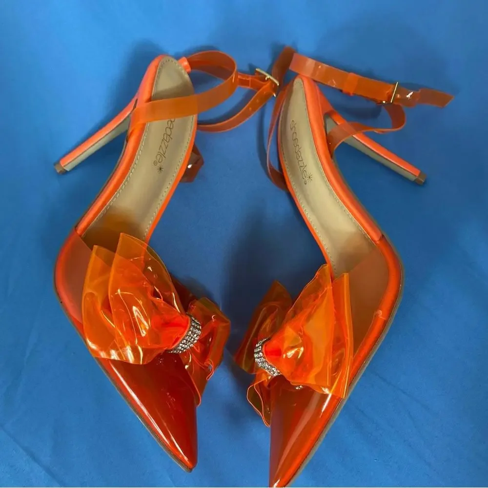 😎Orange Celestina Ankle Strap Pump Show Dazzle Size 6 Heels Shoes🧡